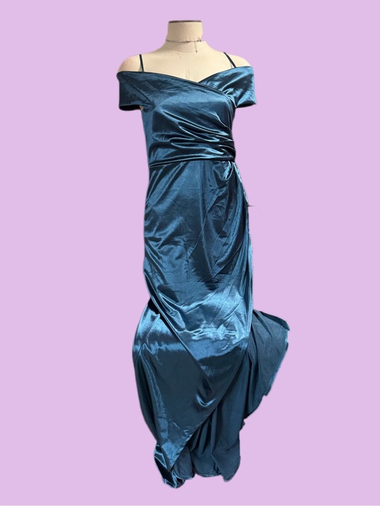 Dresses & Skirts - Elegant Teal Satin Off-Shoulder Evening Dress